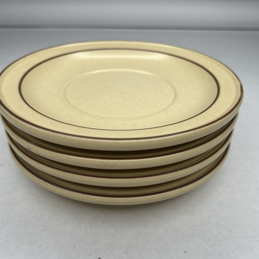 Vtg Pfaltzgraff Village 6 3/8" Saucers Cream Brown 70s Set of 4